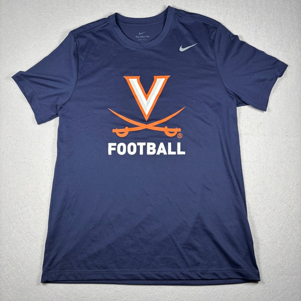 Nike Virginia UVA Cavaliers Football T-Shirt Mens Large L Navy Blue Dri Fit Tee